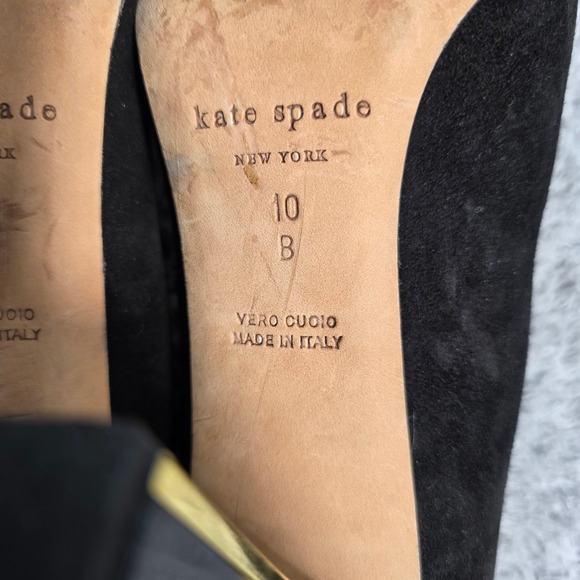 Kate Spade Black Heels Suede Mary Jane Vero Cuoio Gold Accent Heel Size 10 - Picture 7 of 7